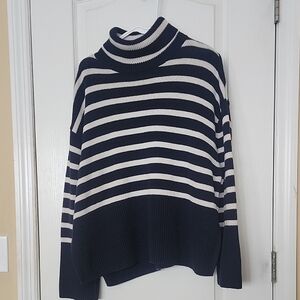 GAP Navy and White Striped Cowl Neck Sweater Turtleneck Oversized